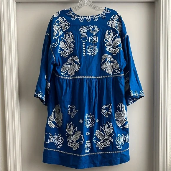 NWT Johnny Was Barbara Mini Dress Size Medium Royal Blue with White Embroidery - Picture 12 of 17